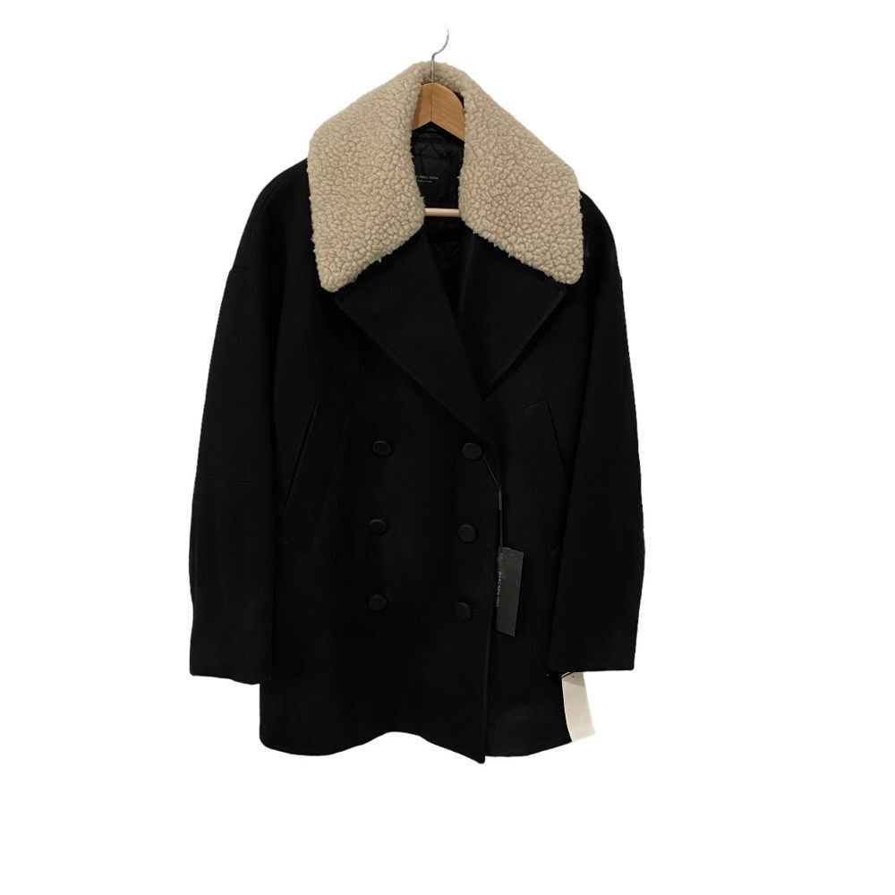 Marc New York Black Wool Pea Coat Size 6 Removable Faux Sherpa Collar Jacket